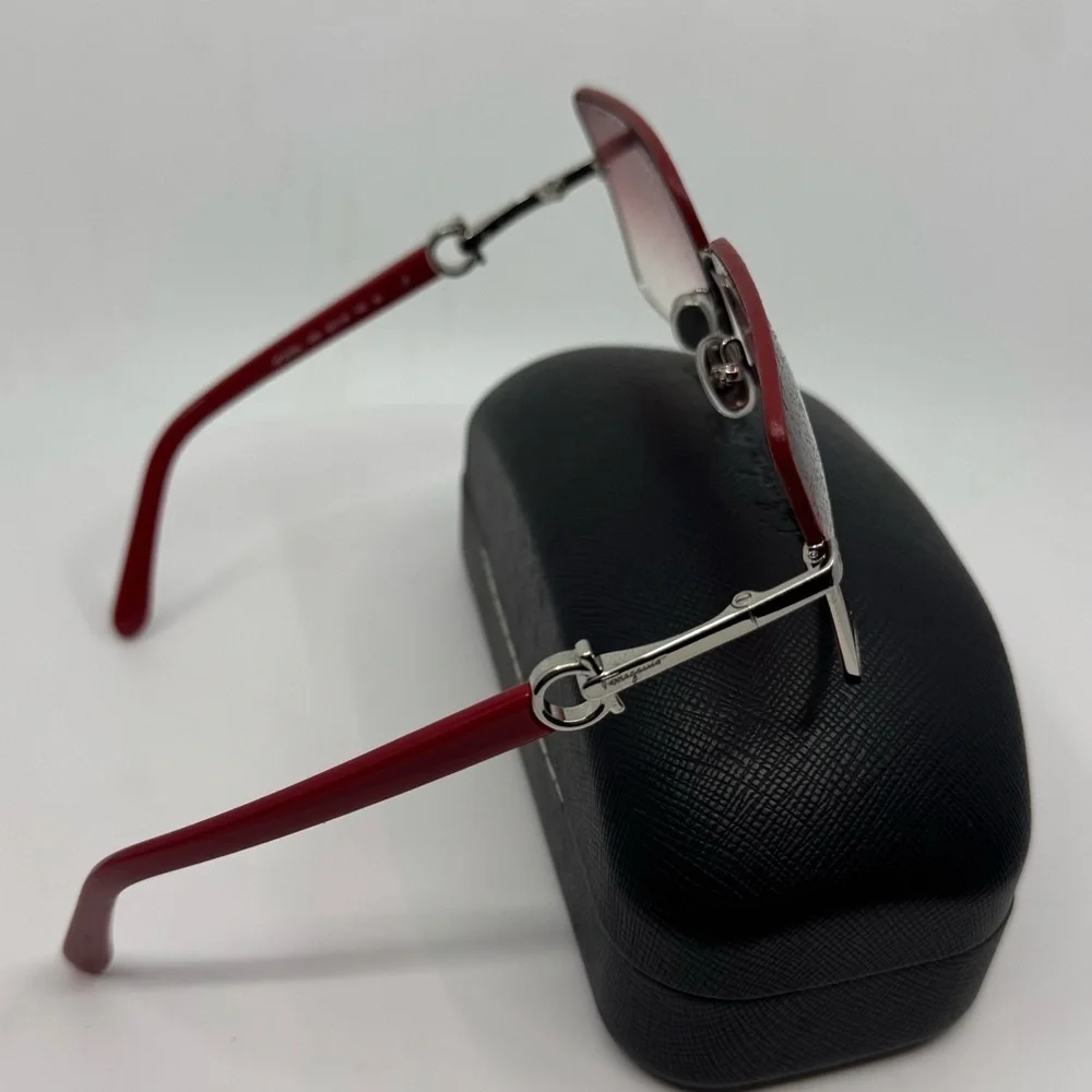 Salvatore Ferragamo Sunglasses Silver Frame /Red Pink Gradient Rectangle New!